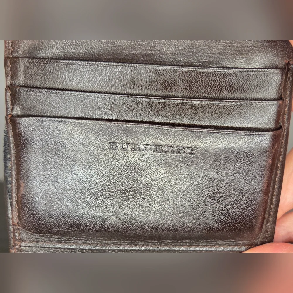 Vintage Burberry Nova Check Trifold Wallet Beige Canvas Brown Leather Authentic